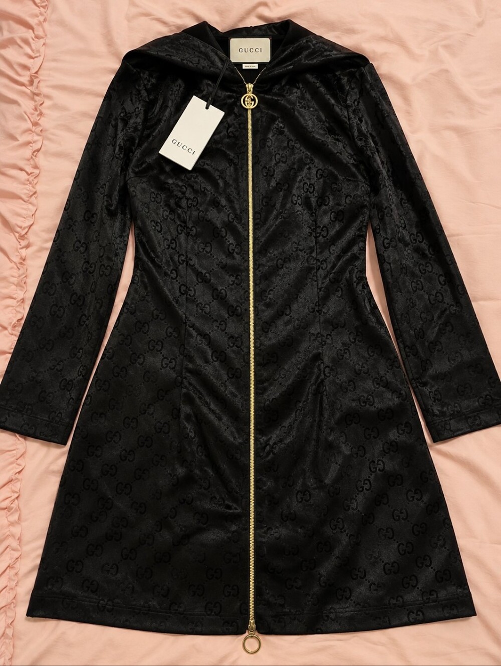Gucci Black Monogram Zip-Front Shirt Dress